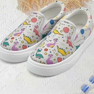 Unisex Dinosaur Space Theme Slip On Canvas Sneakers Toddler 9.5